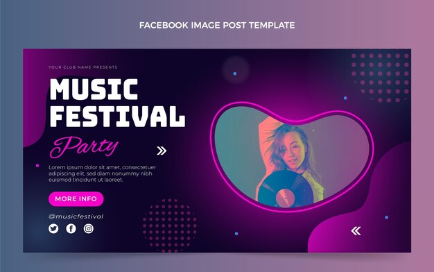 Gradient colorful music festival post su Facebook