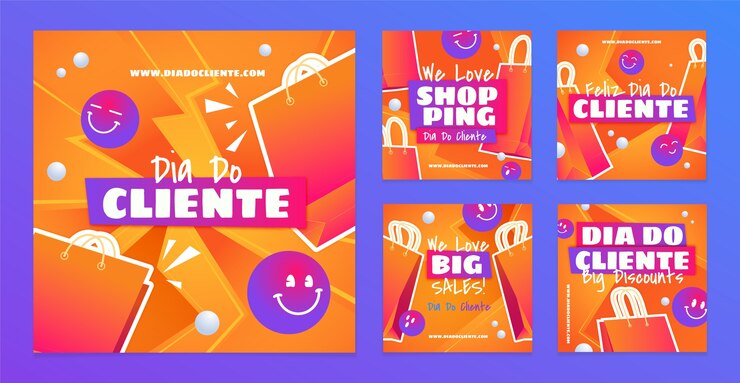 Vettore gratuito gradient dia do cliente raccolta di post di vendita instagram