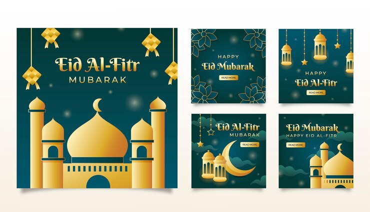Vettore gratuito gradient eid al-fitr raccolta di post instagram