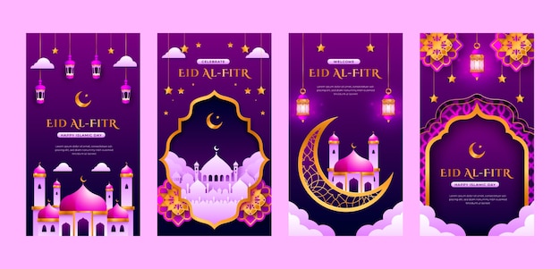 Gradient eid al-fitr raccolta di storie di instagram