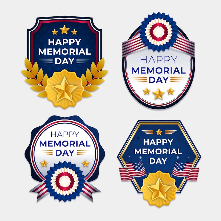 Vettore gratuito gradient memorial day collezione di etichette usa
