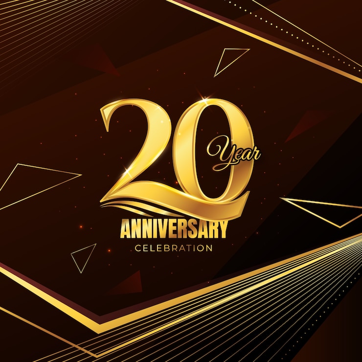 Vettore gratuito gradiente 20° anniversario o biglietto d'auguri