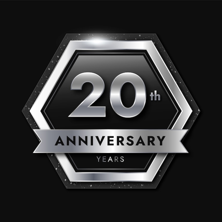 Vettore gratuito gradiente 20° anniversario o design di compleanno