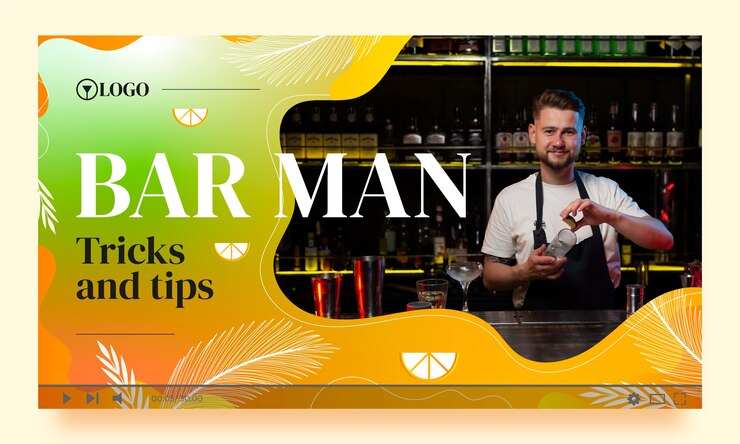 Vettore gratuito gradiente barman miniatura youtube con vegetazione e agrumi