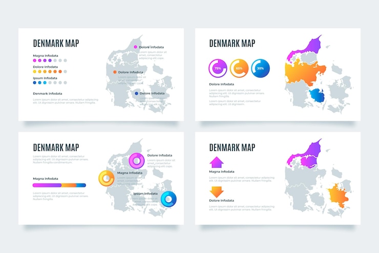 Vettore gratuito gradiente danimarca mappa infografica
