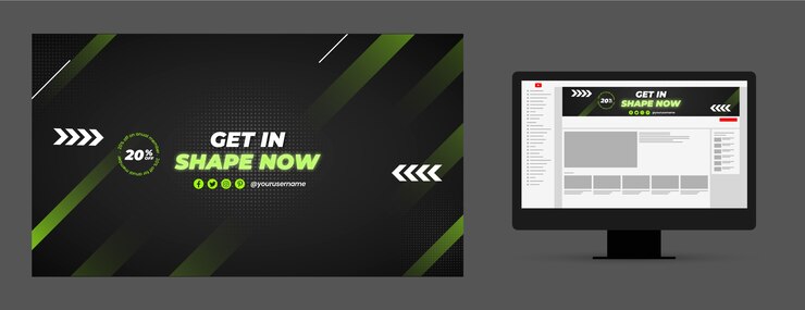 Vettore gratuito gradiente grafica del canale youtube per palestra ed esercizio fisico