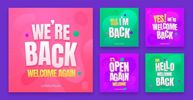 Vettore gratuito gradiente siamo tornati alla raccolta di post di instagram