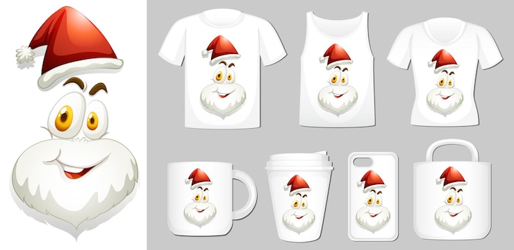 Vettore gratuito grafica di babbo natale su diversi modelli di prodotto