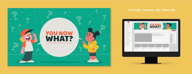 Grafica piatta del canale youtube per lezioni di apprendimento dell'inglese