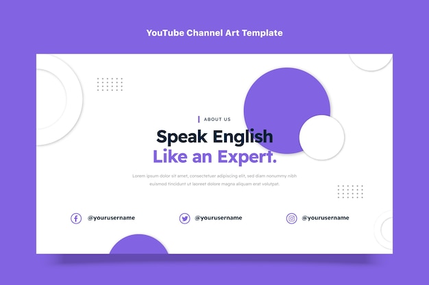 Grafica piatta del canale youtube per lezioni di apprendimento dell'inglese