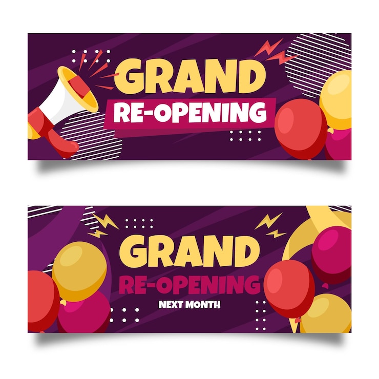 Vettore gratuito grand banner di riapertura con megafono