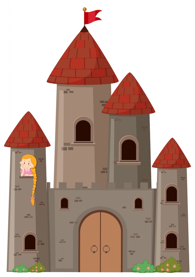Vettore gratuito grande castello con principessa