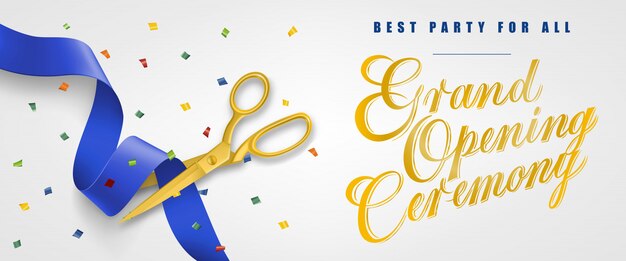 Grande cerimonia di inaugurazione, miglior festa per tutti gli striscioni festivi con confetti e forbici d&#39;oro
