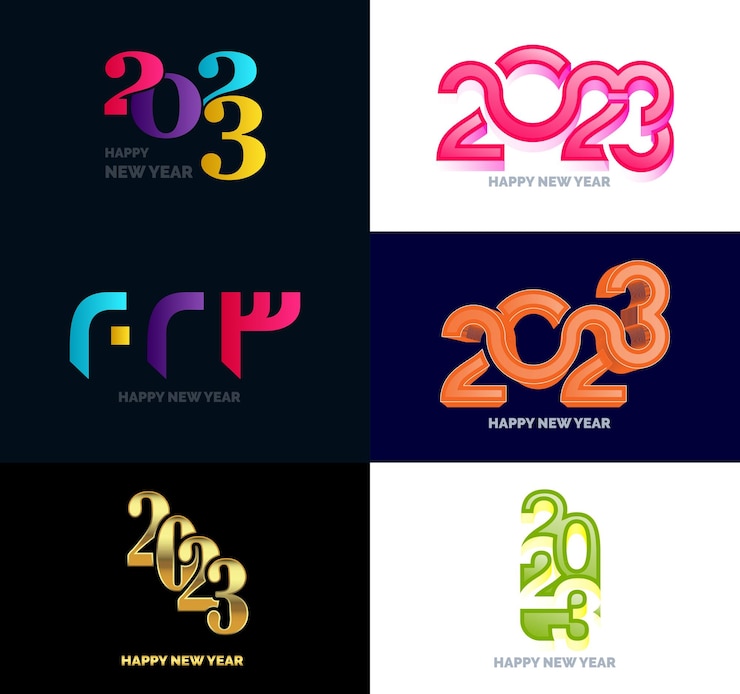 Vettore gratuito grande raccolta di simboli di felice anno nuovo 2023 copertina del diario aziendale per il 2023 con auguri vector new year illustration