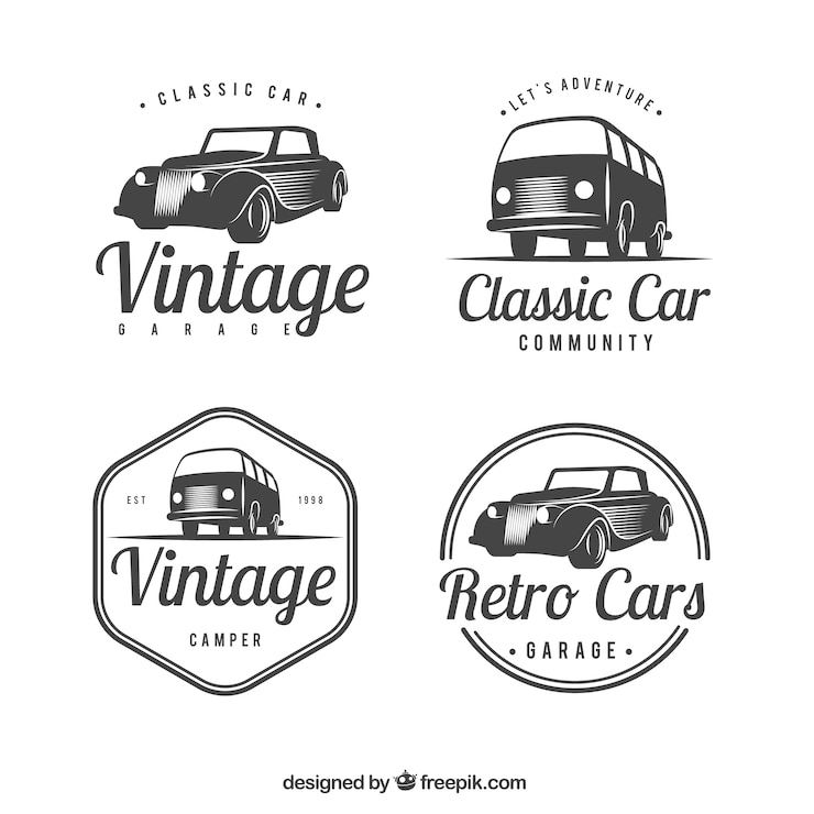 Vettore gratuito grande serie di loghi con auto d&#39;epoca