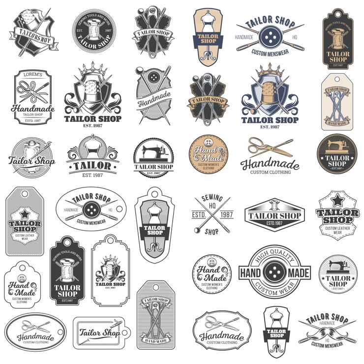 Vettore gratuito grande serie di vettore vintage tailor distintivi, adesivi, emblemi, segnaletica