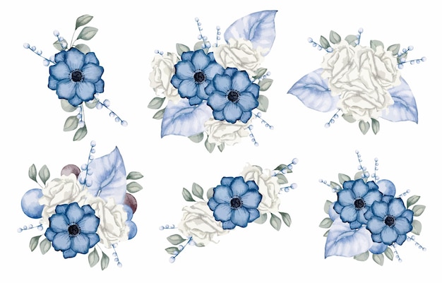 Grande set botanico di fiori selvatici Set di parti separate e riunire un bellissimo bouquet di fiori in stile acquarello su sfondo bianco piatto illustrazione vettoriale