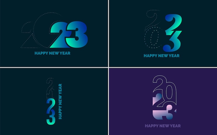 Vettore gratuito grande set di 2023 felice anno nuovo logo testo design 2023 numero modello di progettazione raccolta di 2023 felice anno nuovo simboli capodanno illustrazione vettoriale