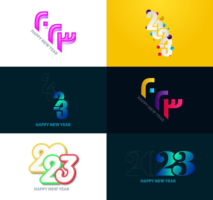Vettore gratuito grande set di 2023 happy new year logo testo design 2023 numero modello di progettazione
