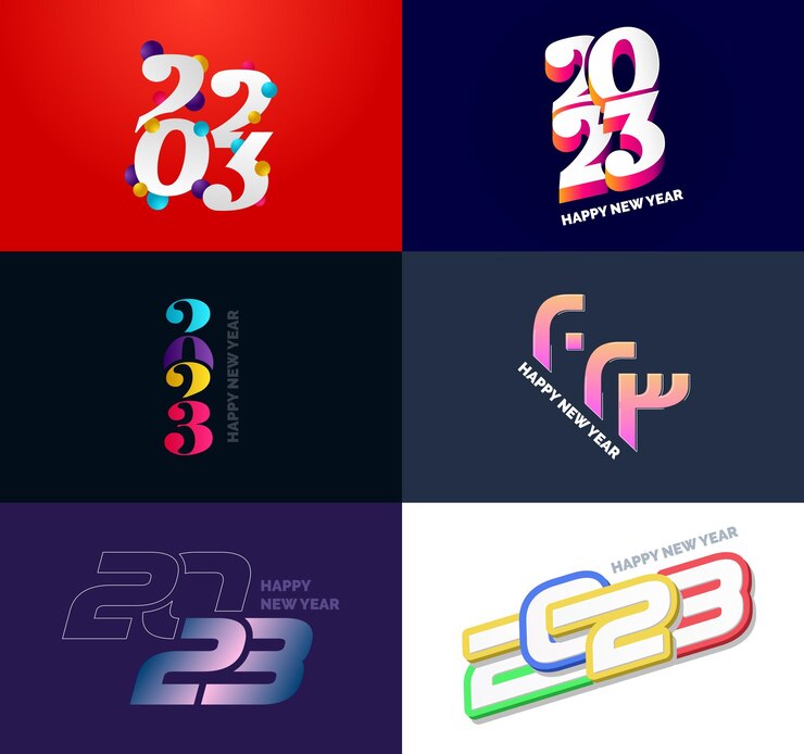 Vettore gratuito grande set di 2023 happy new year logo text design 2023 numero modello di progettazione vector new year illustration