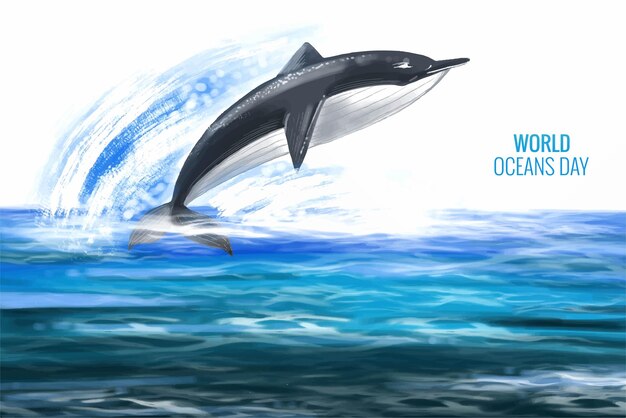 Grandi balene e pesci nuotavano sott'acqua sullo sfondo del giorno dell'oceano