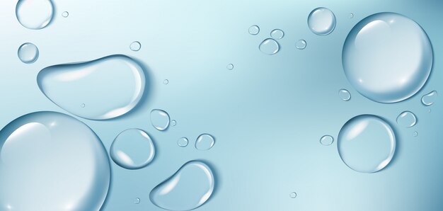 Grandi gocce d'acqua su sfondo blu. Sfondo Aqua