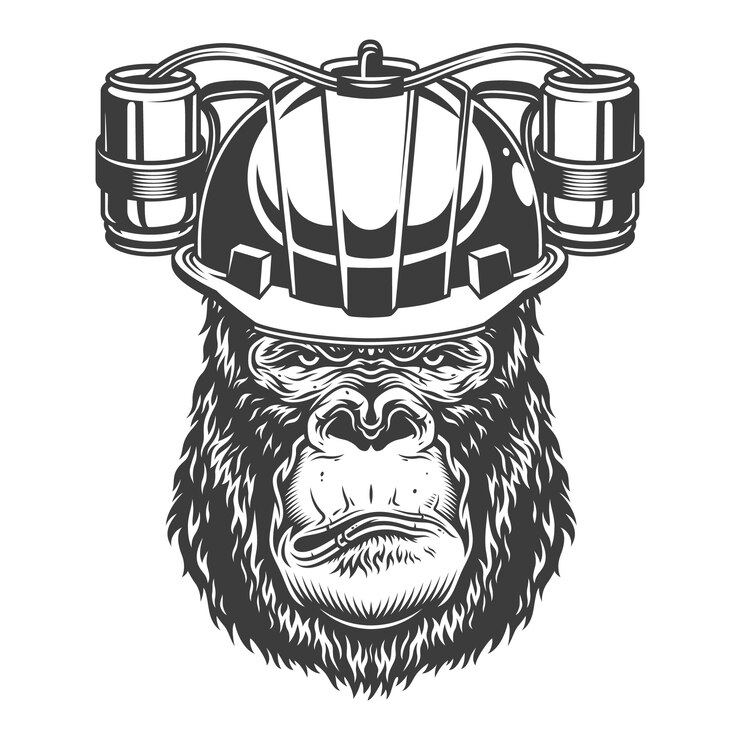 Vettore gratuito grave gorilla in stile monocromatico