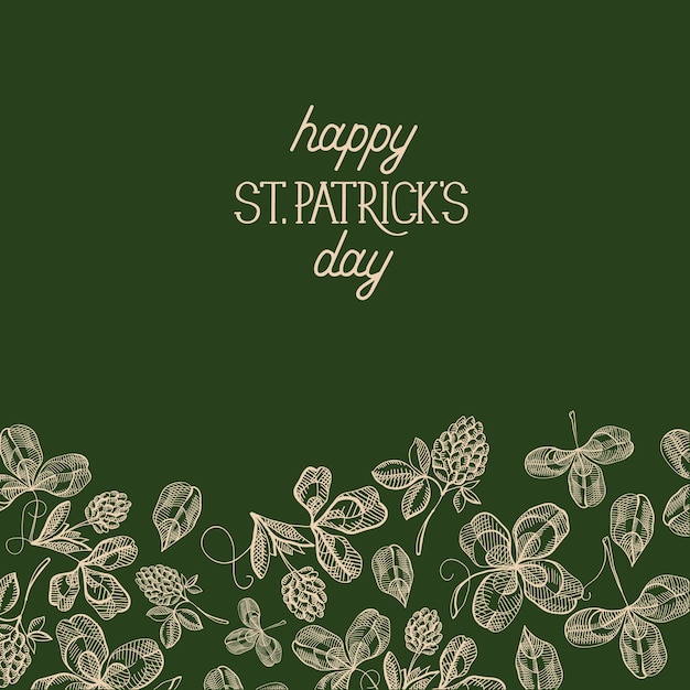Green st. patricks day carta decorativa con molti elementi tradizionali sotto il testo di questa festa decorata da illustrazione vettoriale fogliame