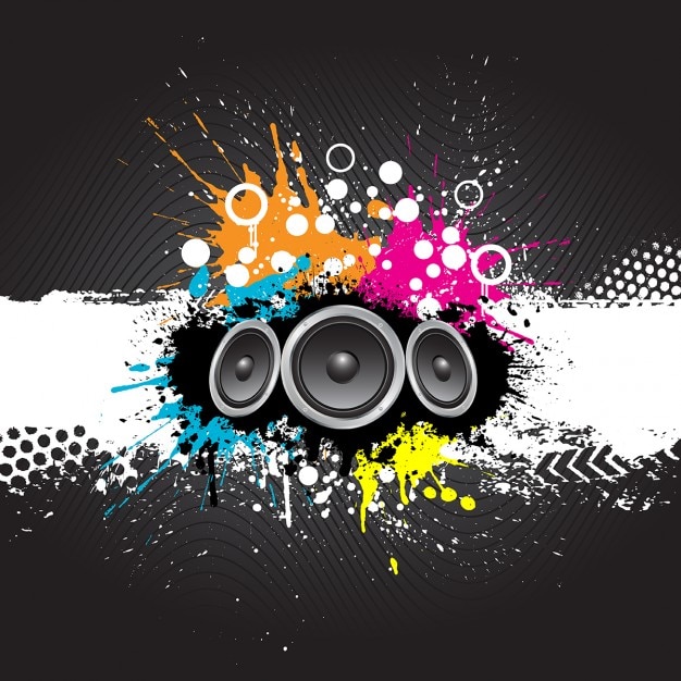 Vettore gratuito grunge stile sfondo di musica con altoparlanti