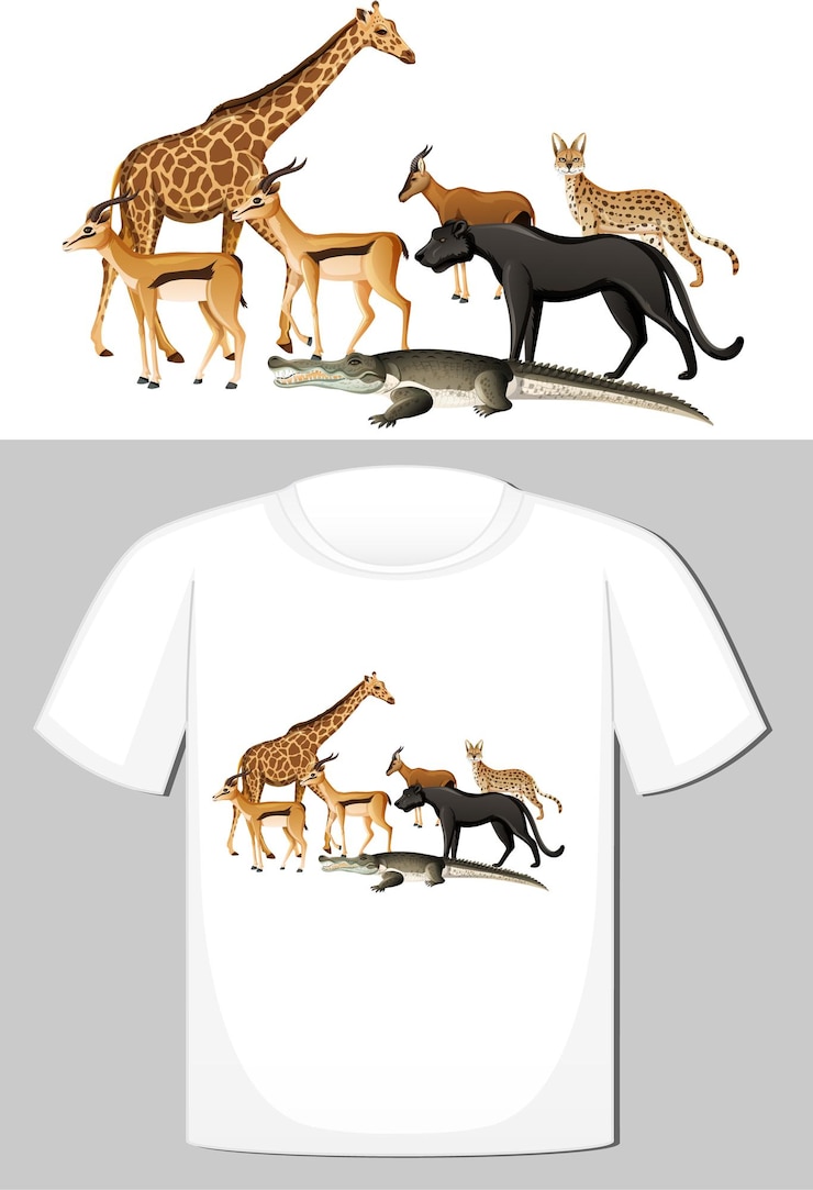 Vettore gratuito gruppo di animali selvatici design per t-shirt