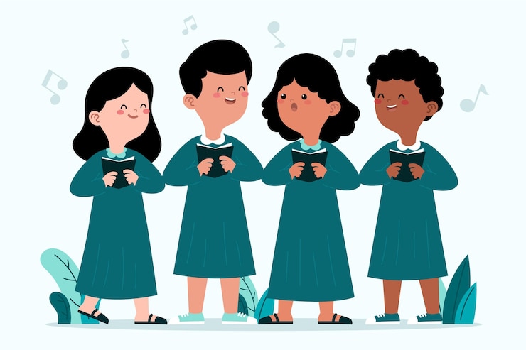 Vettore gratuito gruppo di bambini che cantano in un coro