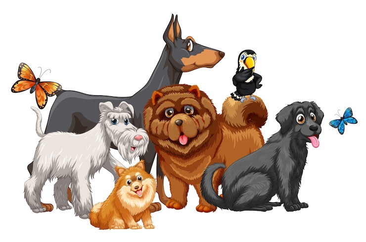 Vettore gratuito gruppo di cane animale carino isolato
