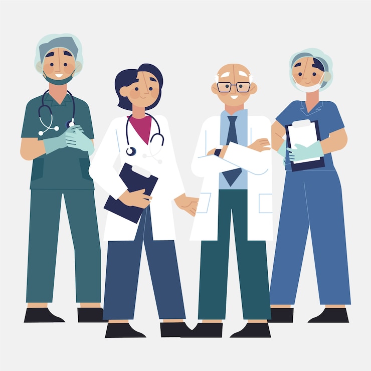 Vettore gratuito gruppo di diversi medici di smiley