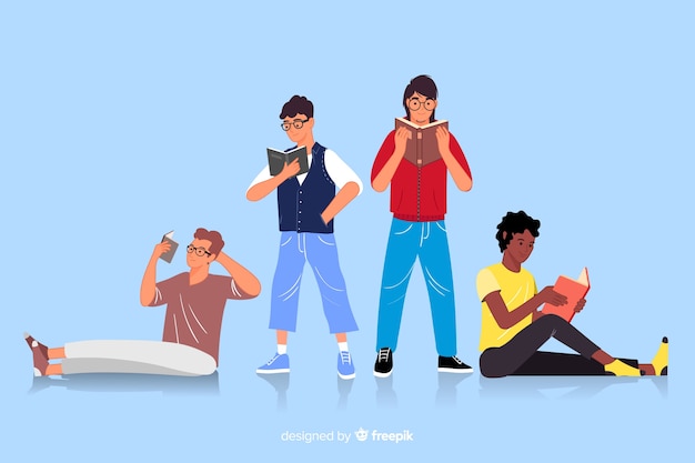 Gruppo di giovani che leggono illustrazione