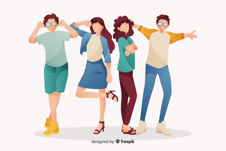 Vettore gratuito gruppo di giovani in posa per una foto