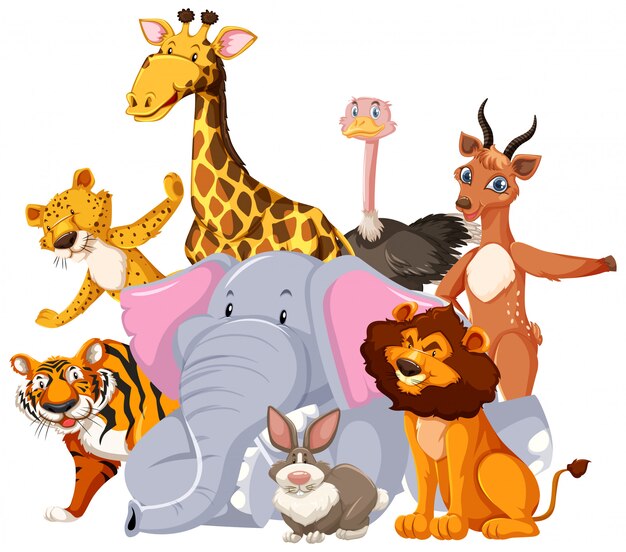 Gruppo di personaggio dei cartoni animati di animali selvatici