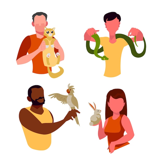 Gruppo di persone con diversi animali domestici concetto