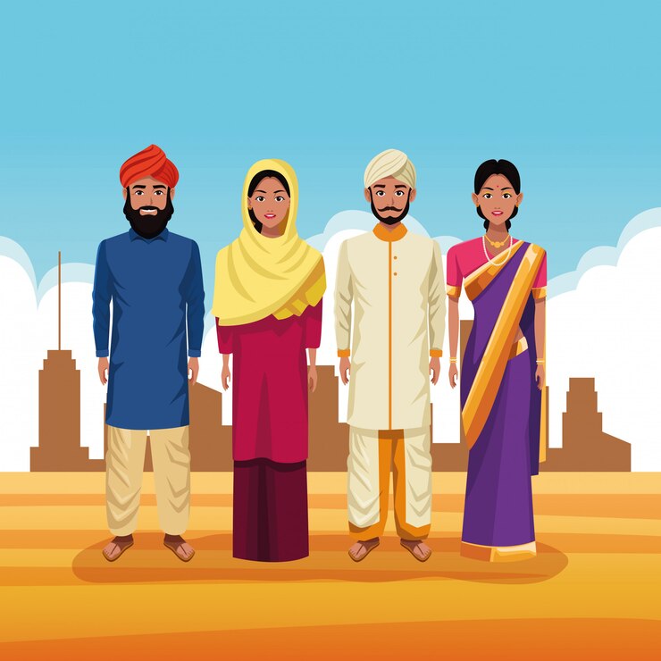Vettore gratuito gruppo indiano del fumetto dell'india
