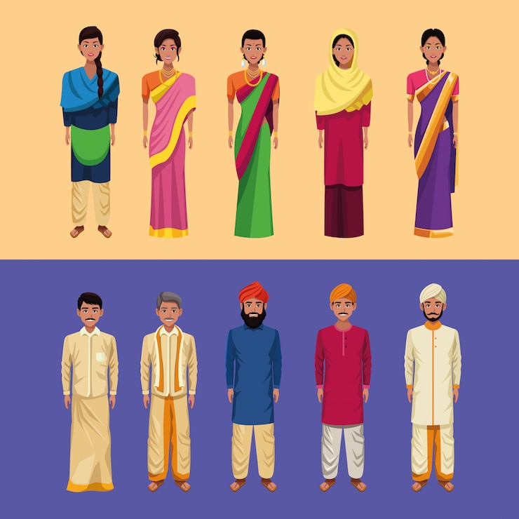 Vettore gratuito gruppo indiano del fumetto dell'india