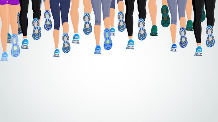 Vettore gratuito gruppo o persone in esecuzione gambe indietro vista illustrazione vettoriale sfondo
