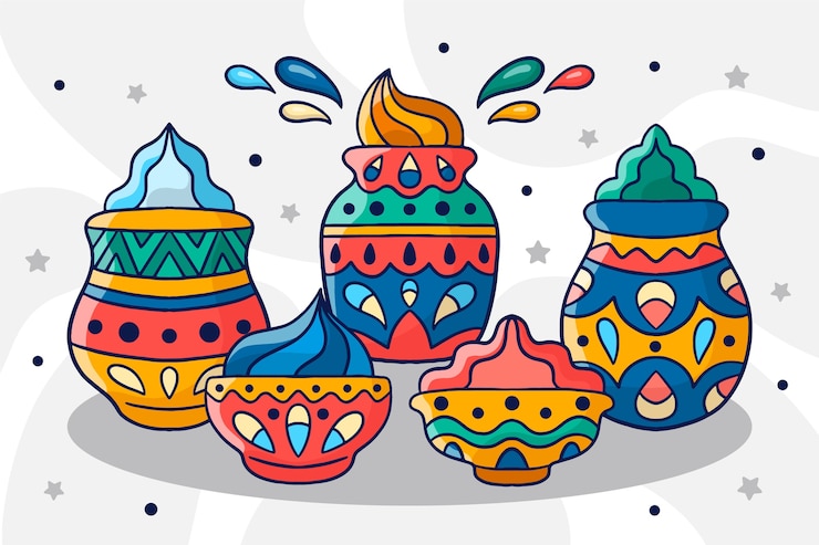 Vettore gratuito gulal holi colorato disegnato a mano
