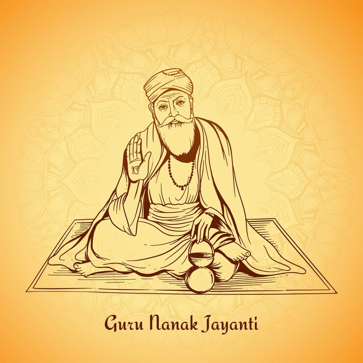 Vettore gratuito guru nanak jayanti celebra la nascita del primo background di guru sikh