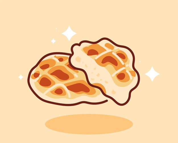 Gustosa colazione waffle carino cibo dolce panetteria logo cartone animato disegnato a mano illustrazione di arte del fumetto