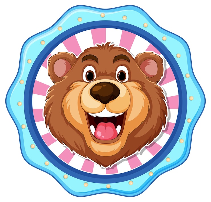 Vettore gratuito happy bear in blue badge (orso felice con il distintivo blu)