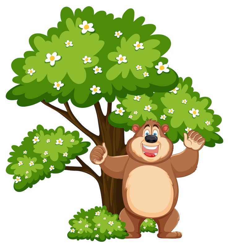 Vettore gratuito happy bear sotto l'albero in fiore