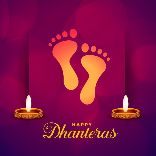 Happy dhanteras festival card con stampa dei piedi di dio