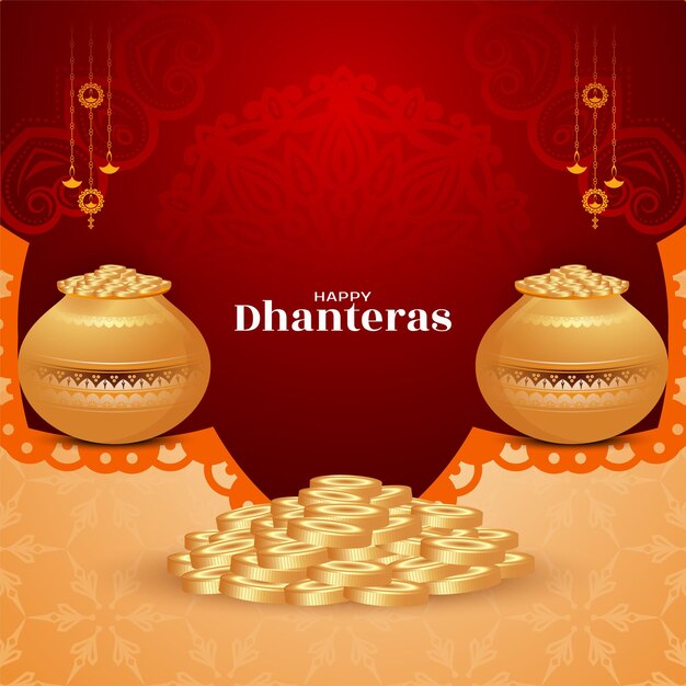 Happy Dhanteras, tradizionale festa indiana, vetore di sfondo elegante