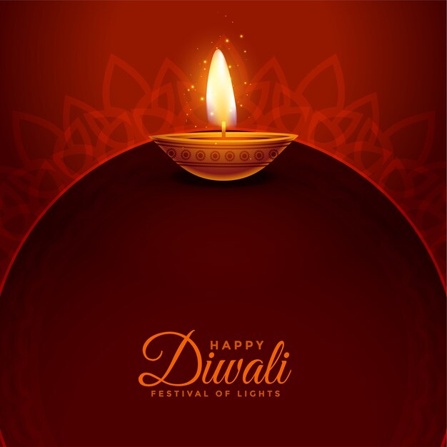 Happy diwali festival card con un design realistico di diya