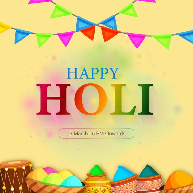 Happy Holi Greetings Beige Viola Verde Colorato Festival Induismo Indiano Social Media Sfondo