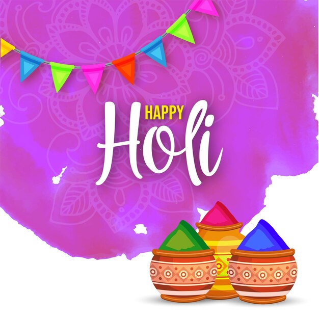 Happy Holi Saluti Viola Bianco Verde Colorato Festival Induismo Indiano Social Media Sfondo